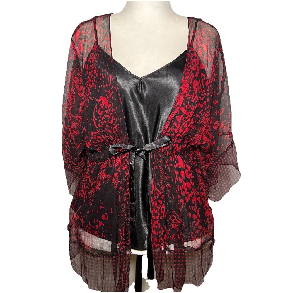 Vtg 90s Whimsigoth Blouse M Silk Chiffon Overlay & Satin Cami Carole Little Vamp